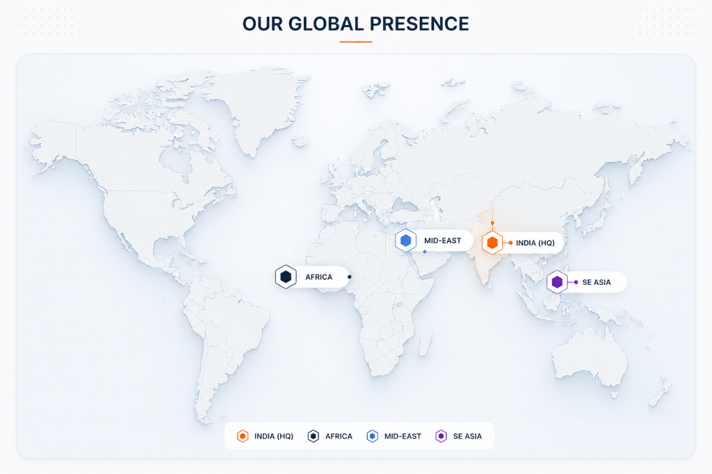 Tubex Global Presence Map — India HQ, Africa, Mid-East, SE Asia
